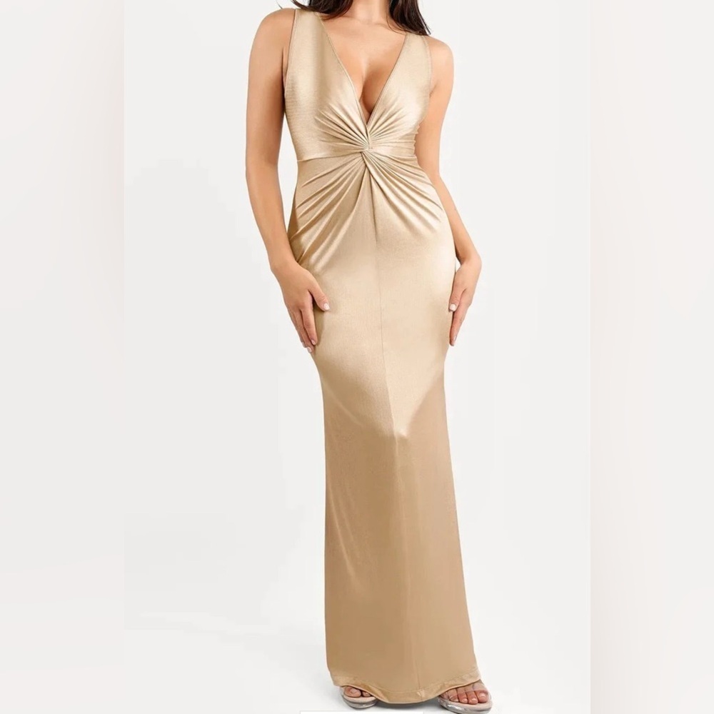 Popilush Elegant Strapless Gold Evening Gown